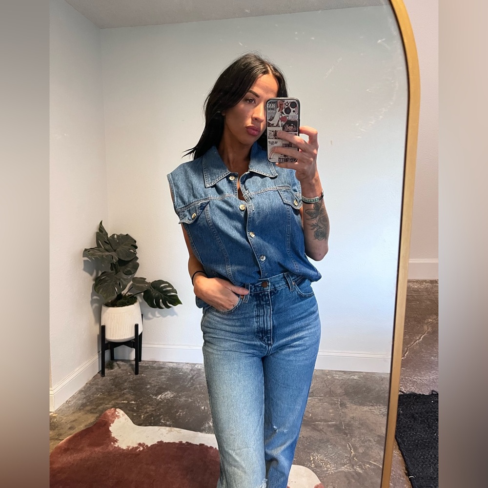 Vintage Sunbelt Denim Button Down Top/Vest Sz XL